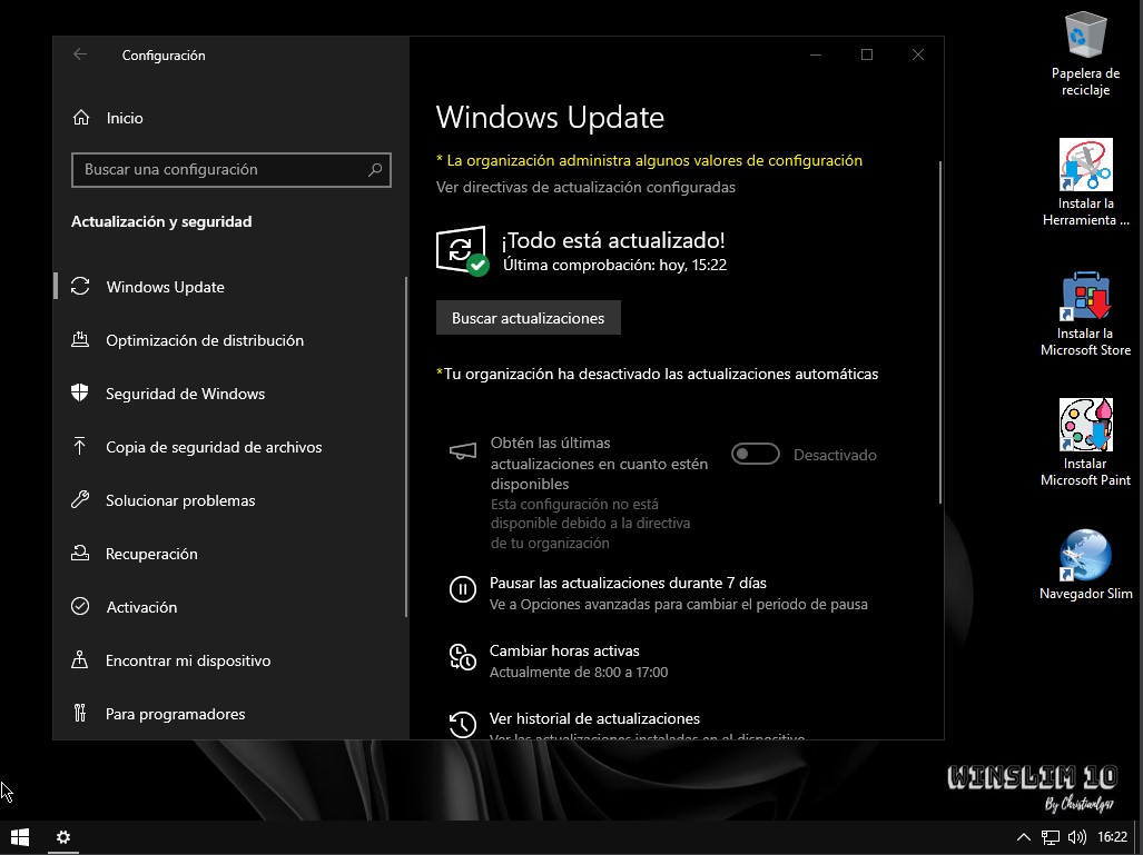 Actualizaciones instaladas correctamente en Windows Update en WinSlim 10 Actualizaciones instaladas correctamente en Windows Update en WinSlim 10
